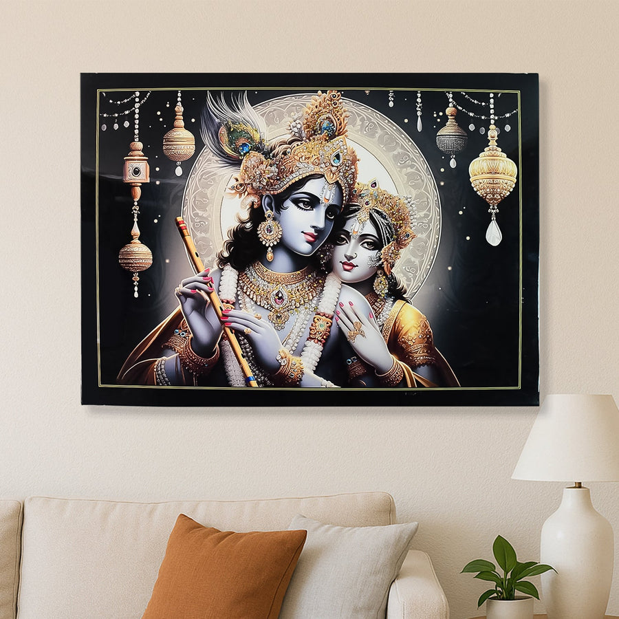 Lord Krishna Radha Wall Painting Wooden Frame 60x45 Cm Approx (1 Pc / Mix Design)