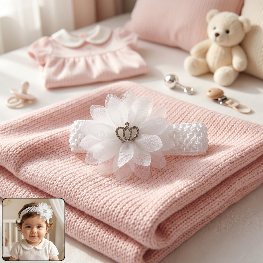 Soft Elastic Baby Hair Headband with Crown Flower Design (1 Pc)