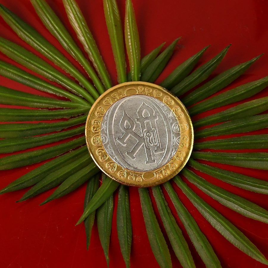 Premium Gold & Silver Dual-Tone Religious Coin with Lakshmi Ganesh Design