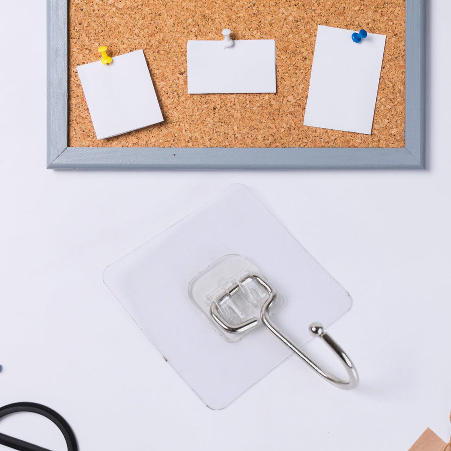 Transparent Large Stainless Steel Self Adhesive Wall Hooks (1 Pc)