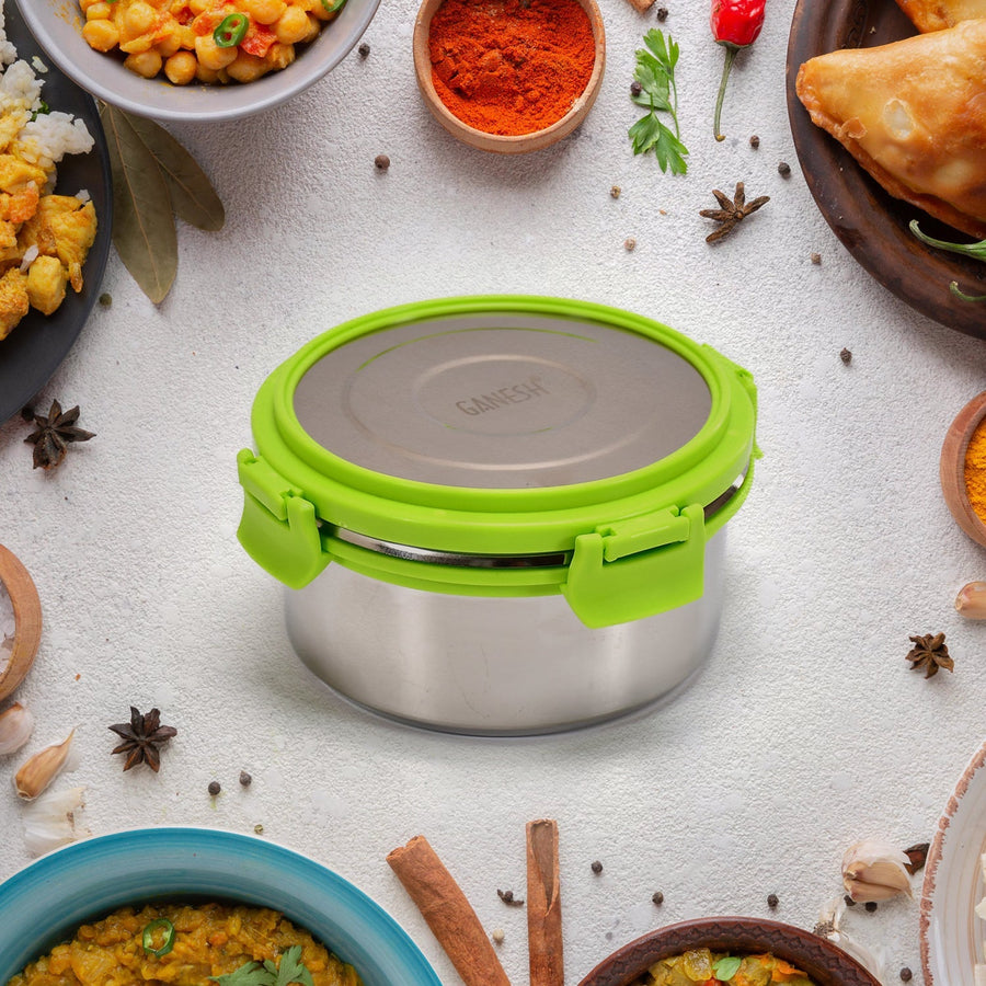 Ganesh Solo round 400 Stainless Steel Leak proof airtight Lunch Pack for Office use