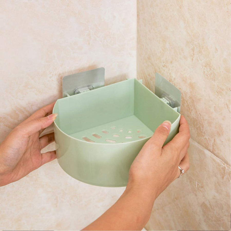 Corner Shelf Bathroom Kitchen Rack Self Adhesive Wall Mount Storage Basket