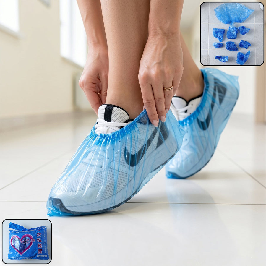 Disposable Plastic Shoe Cover Set with Elastic Fit (100 Pc Set)