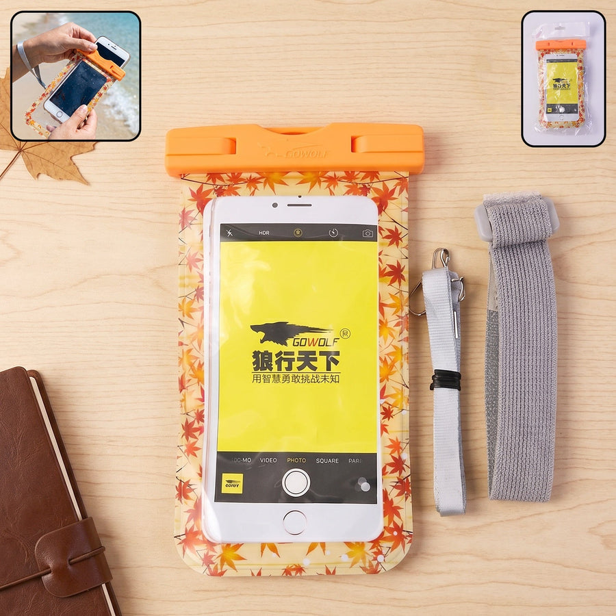 Maple Leaf Waterproof Mobile Pouch – 1 Pc Universal Phone Case with Armband & Lanyard