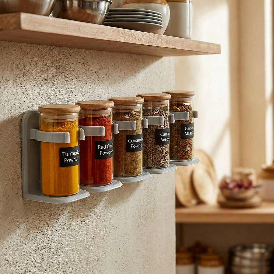 Wall Mounted Spice Rack Organizer with Adhesive Stick Holder (1 Pc)